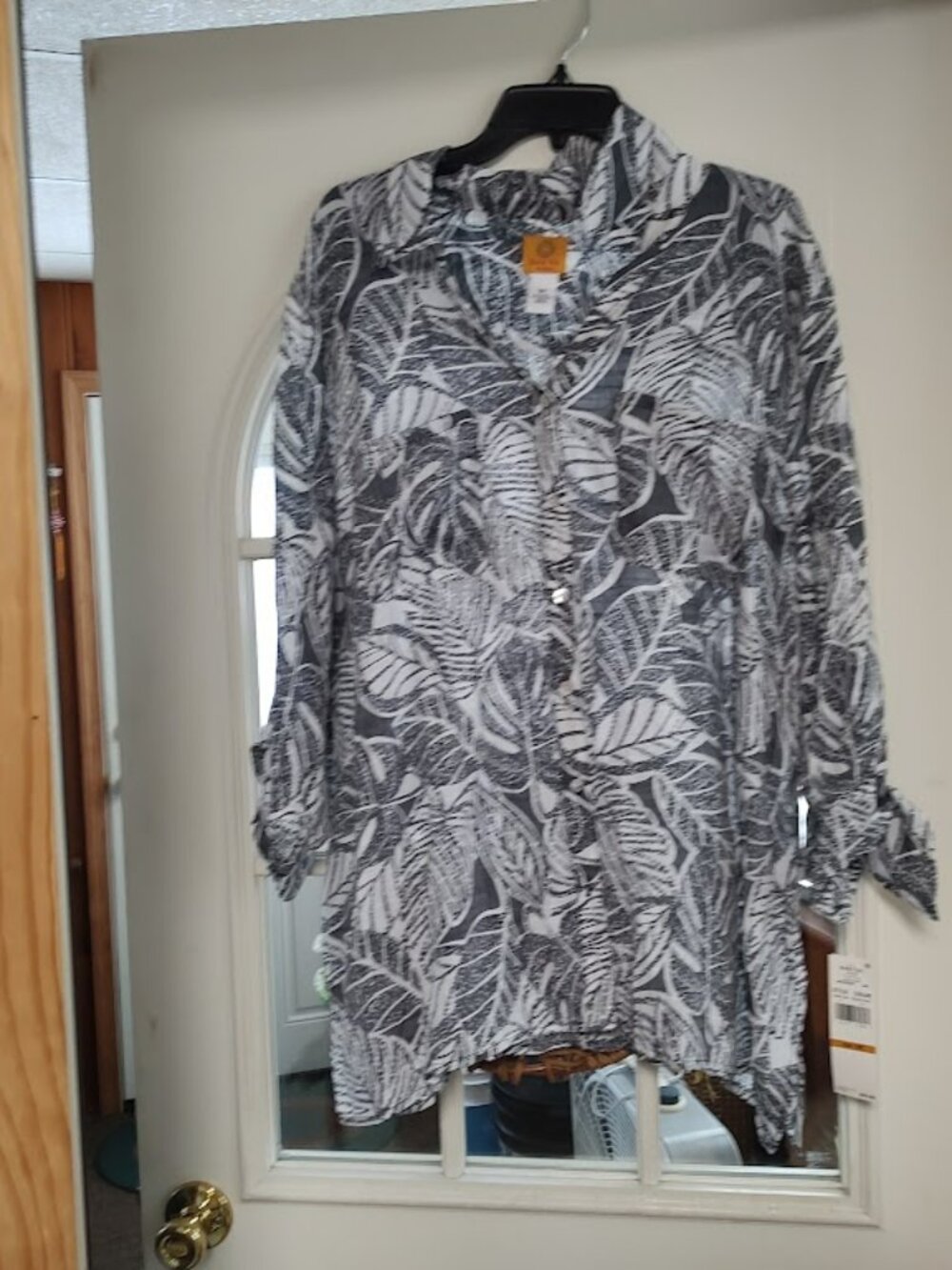 New Ruby Rd Gray Tropical Print 3/4 Sleeve Button Down Shirt Women's 3X